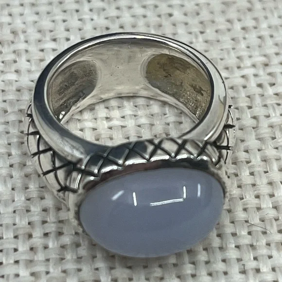 Vintage Sterling Silver Thai Ring with Blue Chalcedony – Size 4.75, 8.9g - Picture 6 of 17